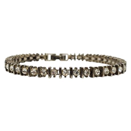 Vintage Silver Tone Rhinestone Tennis Bracelet