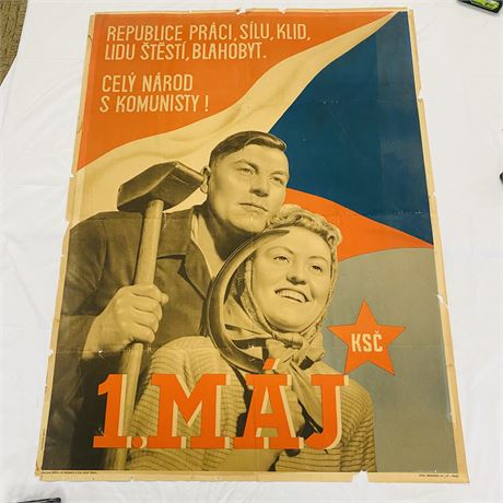 RARE Zdenek Rossmann Czech Communist Propaganda Lithograph Poster