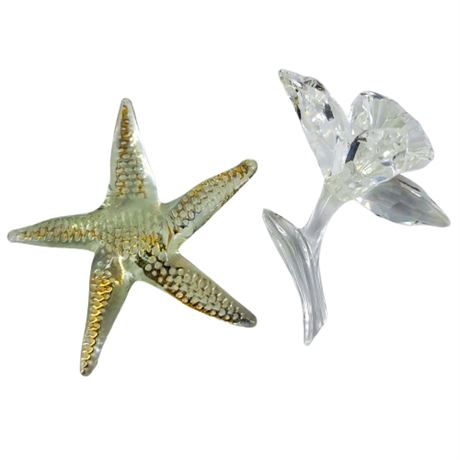Swarovski Orchid and Art Glass Starfish Figure Pair