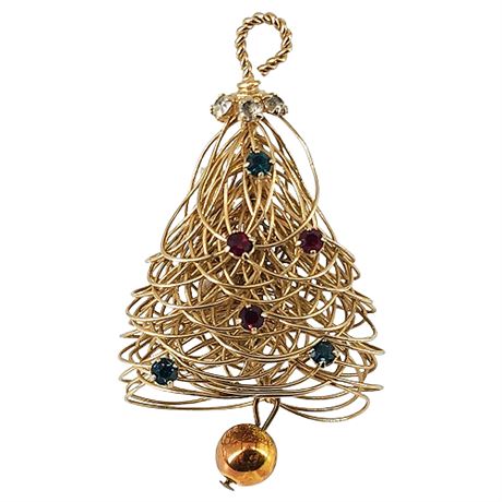 Vintage Rhinestone & Wire Christmas Tree Brooch