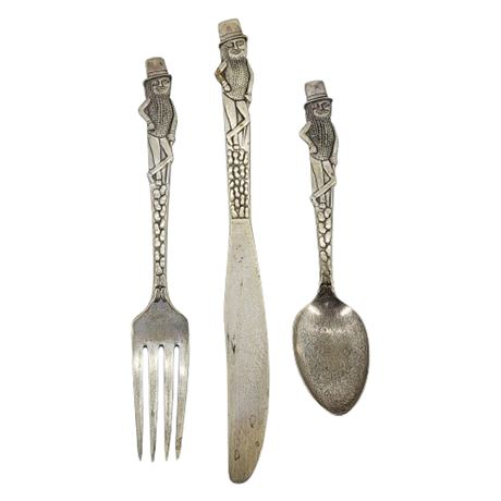 Vintage Carlton Silver Plate Mr. Peanut Child's Flatware Set