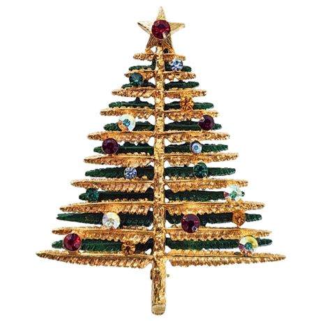 Vintage Rhinestone Christmas Tree Brooch