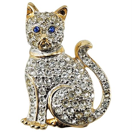 Vintage Gold Tone Pave Rhinestone Cat Brooch