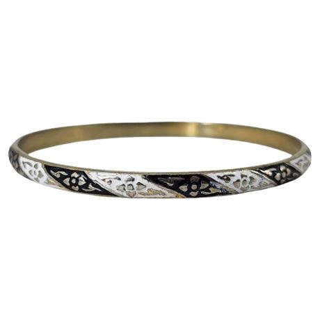 Vintage Black & White Enameled Bangle Bracelet