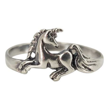 Vtg Sterling Silver Unicorn Ring, Sz 8.5