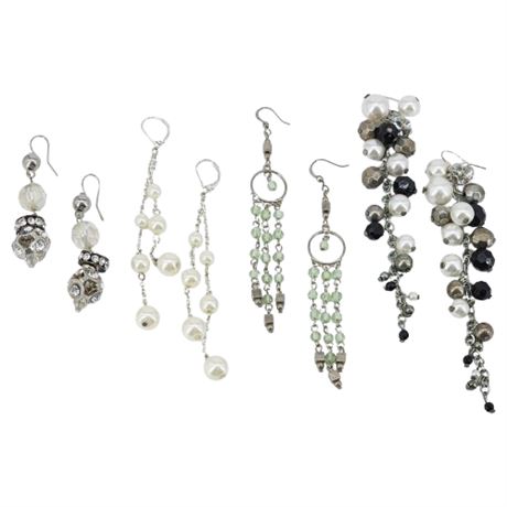 Four Pairs Vintage Long Beaded Pierced Earrings
