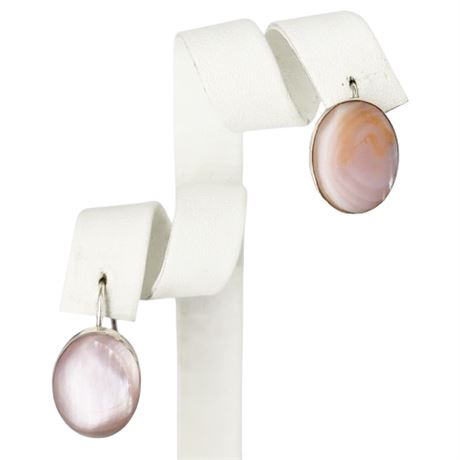 Signed Sterling Silver Pink Mother of Pearl Earrings