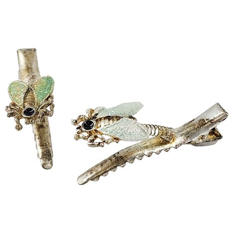 Pair Vintage Spring Glitter Insect Hair Clips