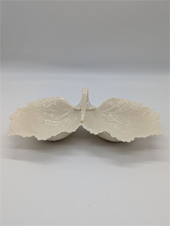 Lenox USA Double Leaf Condiment Dish Ivory "Monticello" Collection