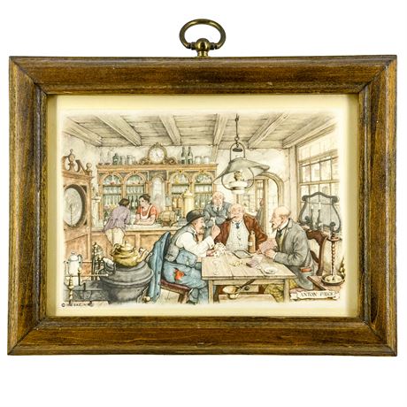 Framed Lithograph Print of a Bar Scene by Artist Anton Peck