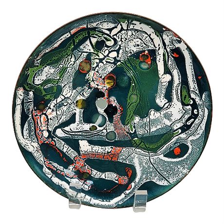 Signed Mid-Century Enamel on Copper Art Plate
