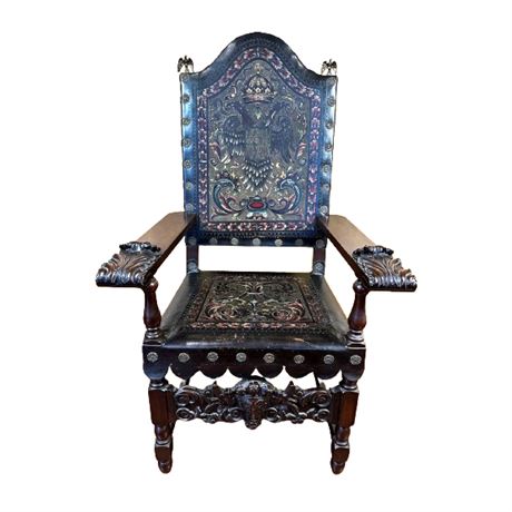 Renaissance Style Hand Carved Throne Armchair