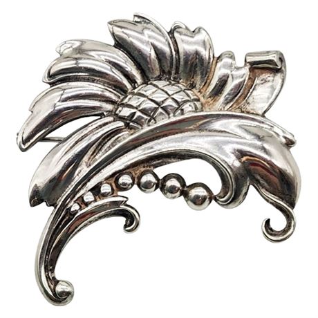 Signed Vintage VIKING CRAFT Sterling Silver Flower Brooch