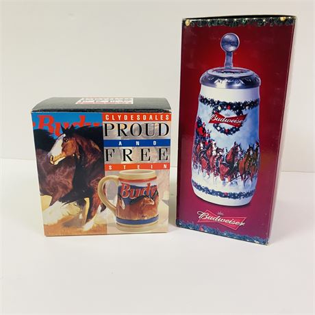 2 Budweiser Steins Mint in Orig Boxes