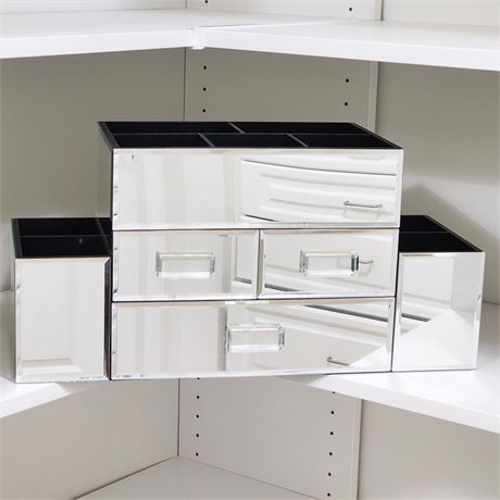 Pottery Barn Large Mirrored Glass Vanity Organizer
