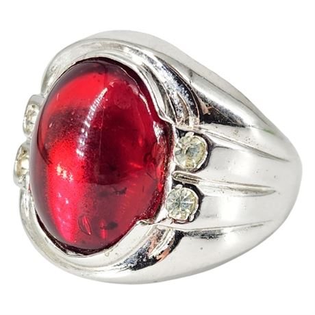 Vintage Silver Plated Rhinestone Ring, Sz 10