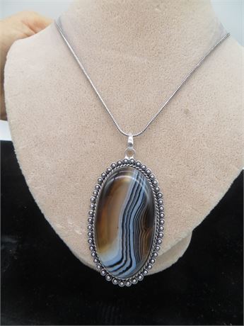 New Banded Onyx German Silver 18" Chain Necklace