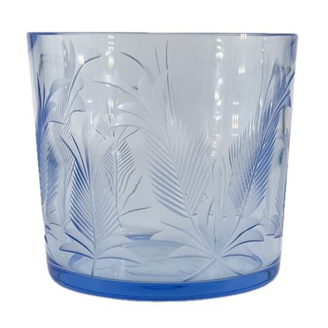 Vintage Blue Floral Etched Glass Ice Bucket
