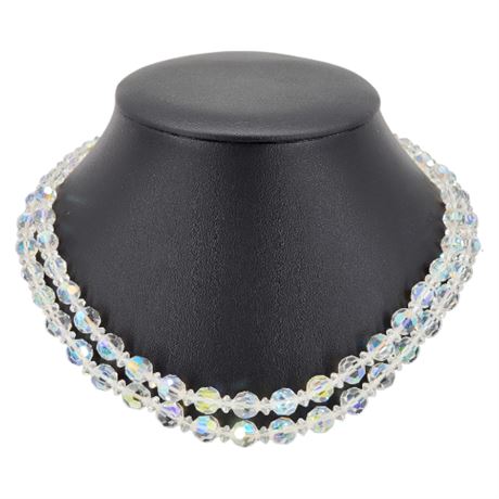 Vintage CONTINENTAL 2-Strand Faceted Aurora Borealis Crystal Bead Necklace