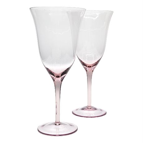 Hand Blown Pale Pink Water Goblets, Set of 2