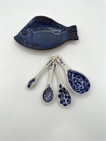 Ceramic Fish Soap Dish & Measuring Spoons