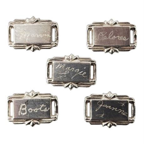 Five Vintage Sterling Silver Hand Engraved Forget-Me-Not Charm Links