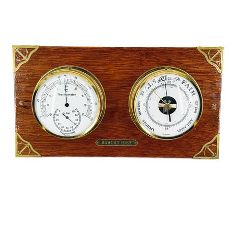 Vintage Wooden Nautical Motif Barometer / Thermometer