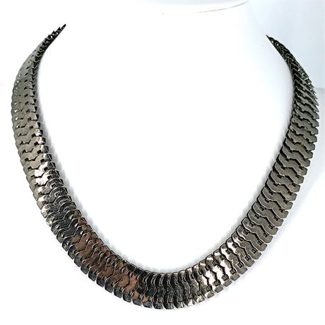 Vintage Gunmetal Silver-Tone Articulated Collar Necklace – Heavy Link Design