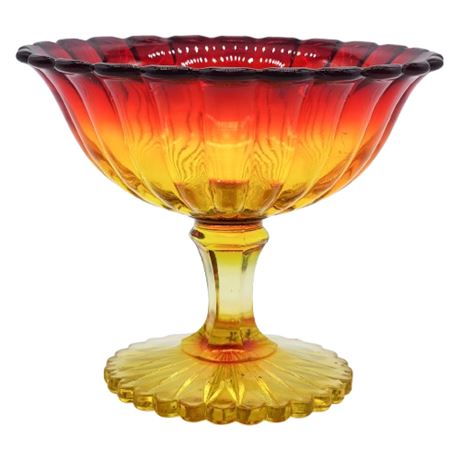 Vintage IMPERIAL Glass UV Reactive Amberina Small Pillar Flute Compote