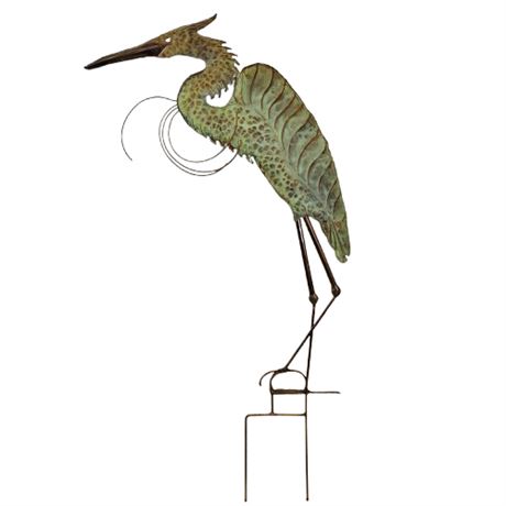 Signed Metal Crane Yard Art