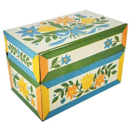 Vintage Syndicate Mfg. Floral Bouquet Metal Recipe Box