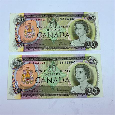 2 UNC 1969 Canada $20 Notes