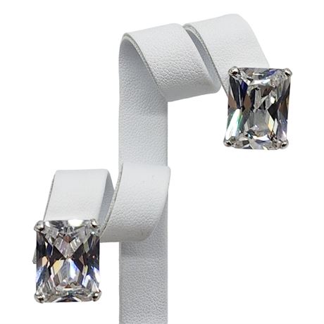 Oversized 16x12mm CZ Sterling Silver Post Back Earrings