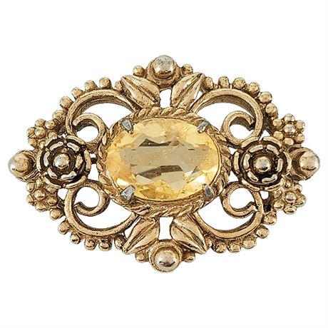 Vintage Victorian Revival Genuine Citrine Brooch