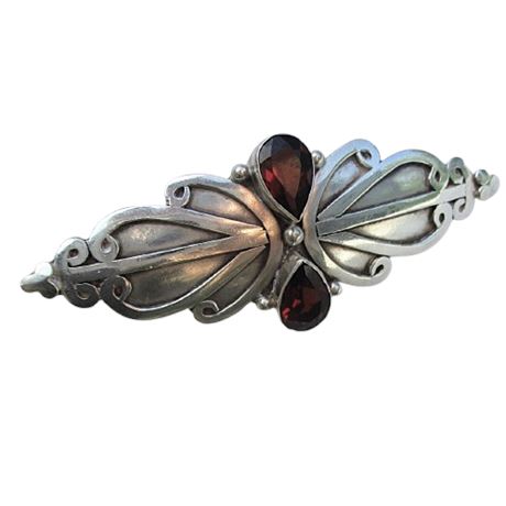 Vintage Style 925 Sterling Silver Garnet Stone Brooch