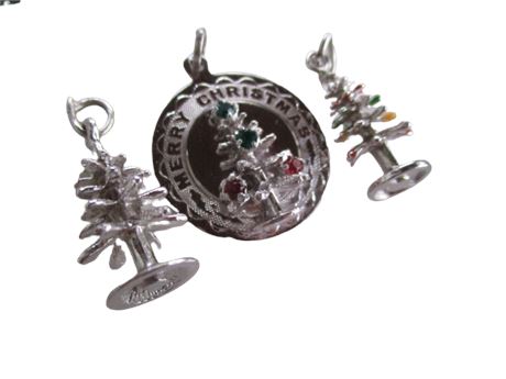 3 Vintage Sterling Silver Christmas Tree Charms