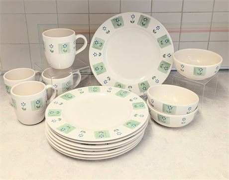 Lot Pfaltzgraff Dinnerware - Plates, Mugs, Bowls Blue Green Hearts
