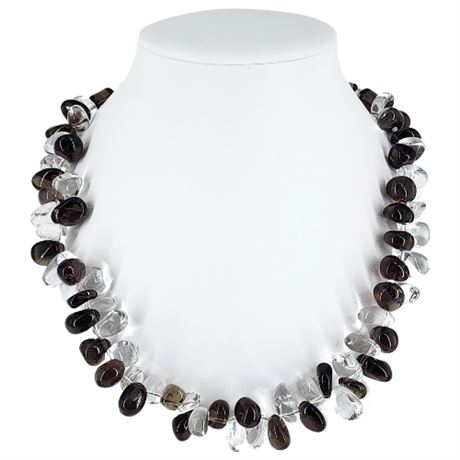 Artisan Made Chunky Clear & Smoky Quartz Bead Necklace