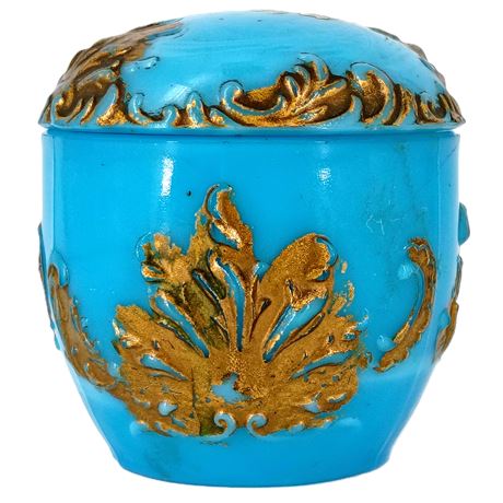Blue Glass with Painted Details Trinket Dish