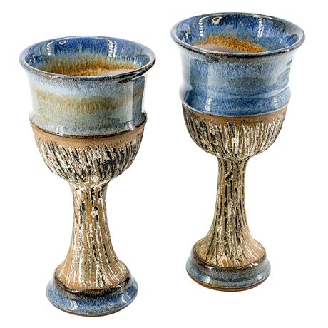 Pair of Hand-Thrown Art Pottery Ceramic Chalices