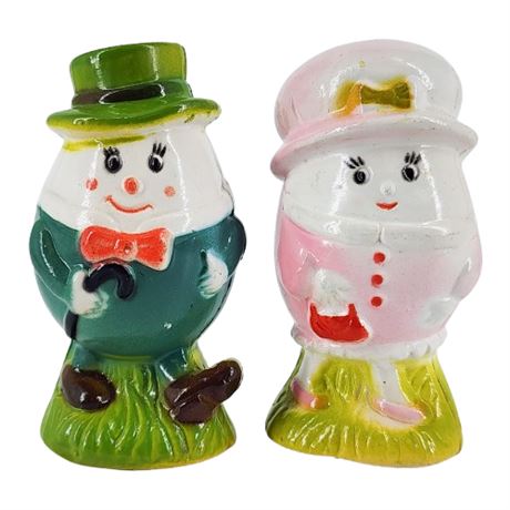 Vintage Anthropomorphic Egg Couple Salt & Pepper Shakers