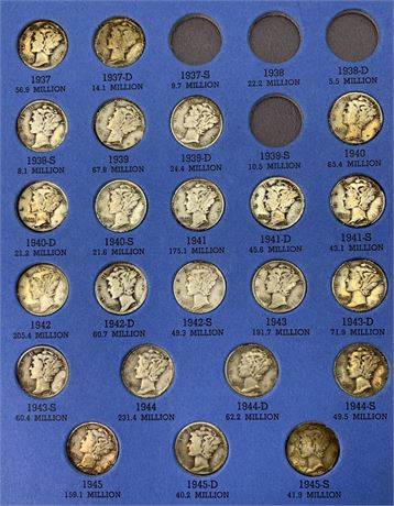 1916-1945 Mercury Head Dime Coin Collection