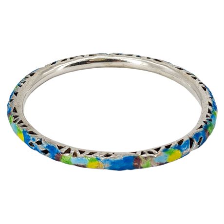 Vintage 30s Sterling Silver Enamel Bangle Bracelet