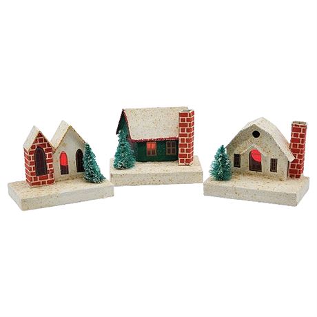 Three Vintage Japanese Putz House Mica Glitter Buildings