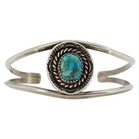 Vtg Native American Sterling Silver Turquoise Cuff Bracelet