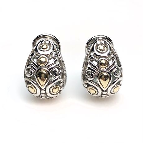 Designer TJ Scroll Byzantine Silver Tone Rhodium Plated Earrings