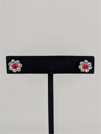 Sparkly Red Clear Faux Rhinestones Pierced Earrings