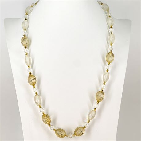 Vintage Gold & Clear Glass Beaded Necklace