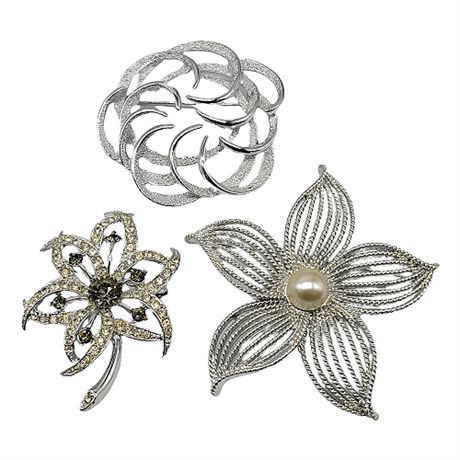 Lot of 3 Sarah Coventry Silver Tone Brooches