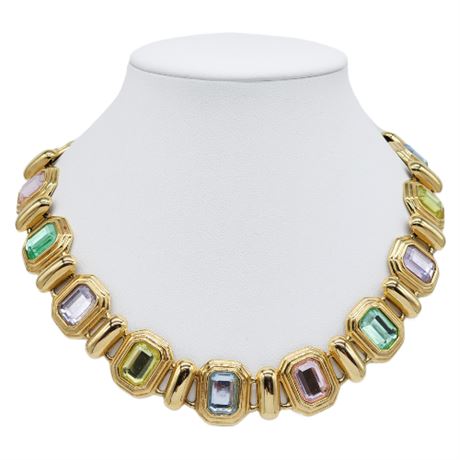 Vintage Gold Tone Pastel Rhinestone Necklace
